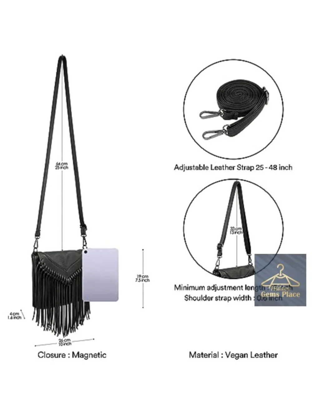 PU Leather Hobo Fringe Crossbody Tassel Purse Envelope Handbag